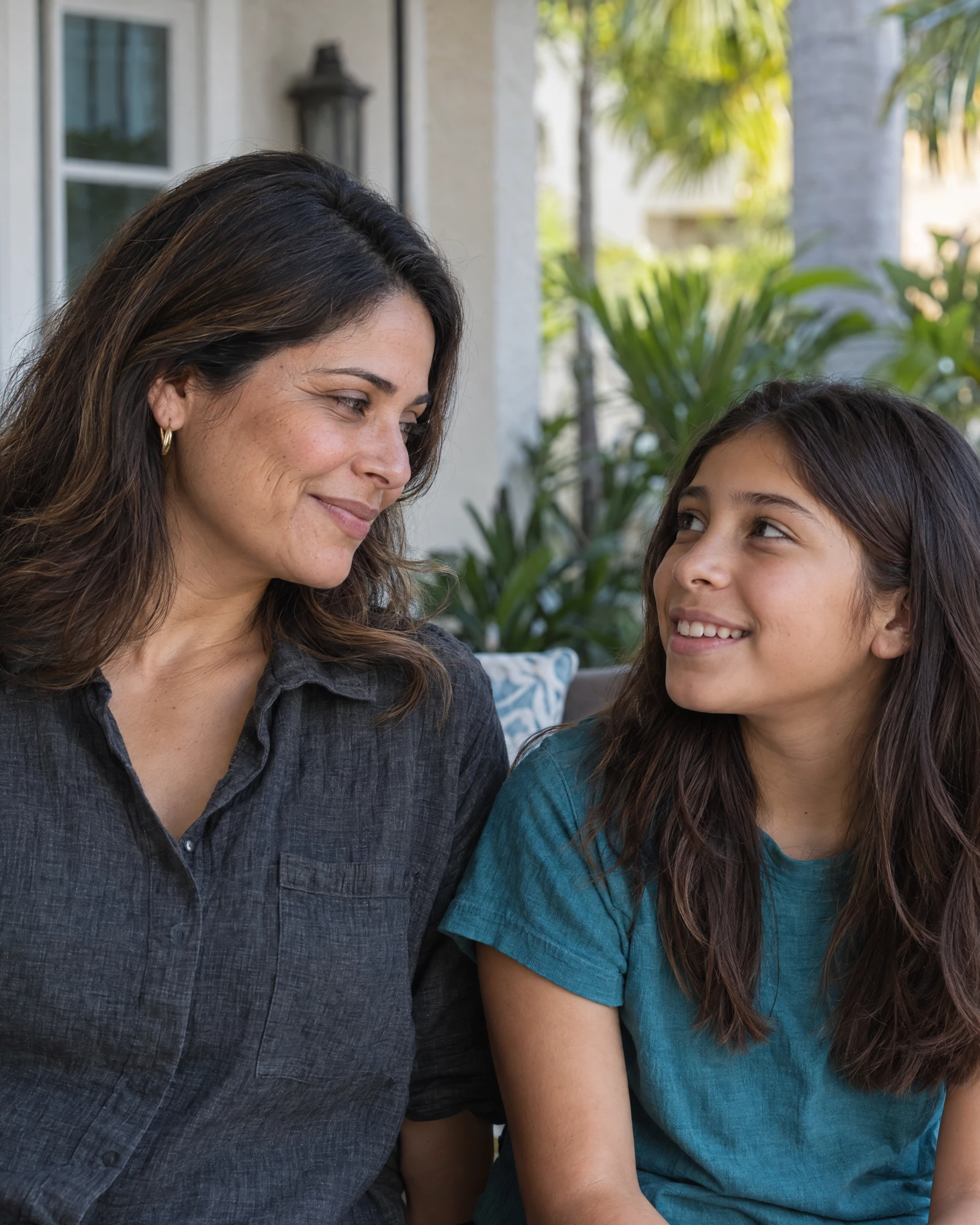 AI-generated illustrative portrait of a smiling parent and child; not actual SMILE-FX patients or treatment results